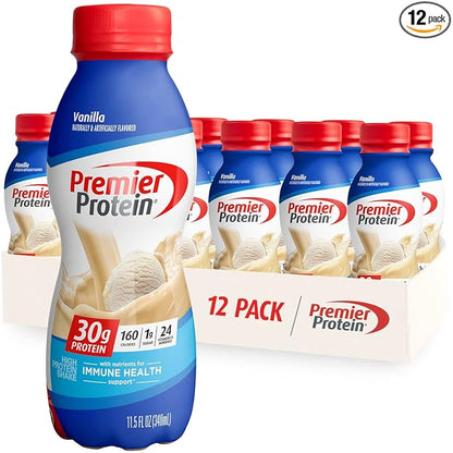 Premier Protein Shake, Vanilla, 30g Protein, 1g Sugar, 24 Vitamins & Minerals, Nutrients to Support Immune Health 11.5 fl oz, 12 Pack