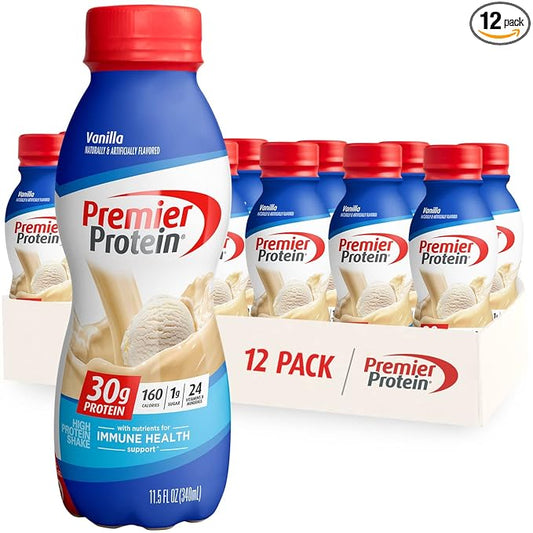 Premier Protein Shake, Vanilla, 30g Protein, 1g Sugar, 24 Vitamins & Minerals, Nutrients to Support Immune Health 11.5 fl oz, 12 Pack