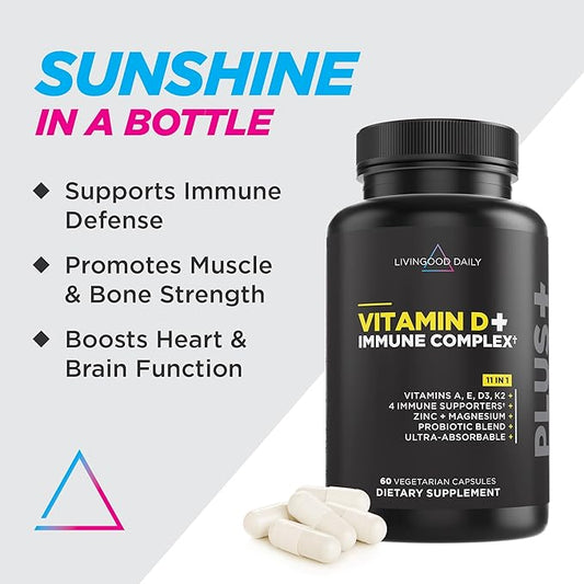 Livingood Daily Vitamin D3 K2 4000 9-in-1 Dietary K2, Zinc, 60 Capsules