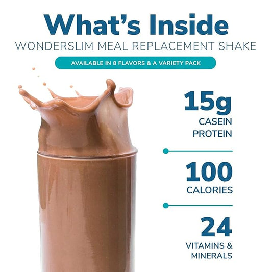 WonderSlim Meal Replacement Shake, Variety Pack, 15g Protein, 24 Vitamins (7ct)