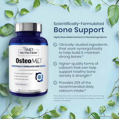 1MD Nutrition OsteoMD for Comprehensive Support - Supplement for Women and Men - Promote Density w/Vitamin D - Hydroxyapatite w/Vitamin D3 & K2-90 Capsules