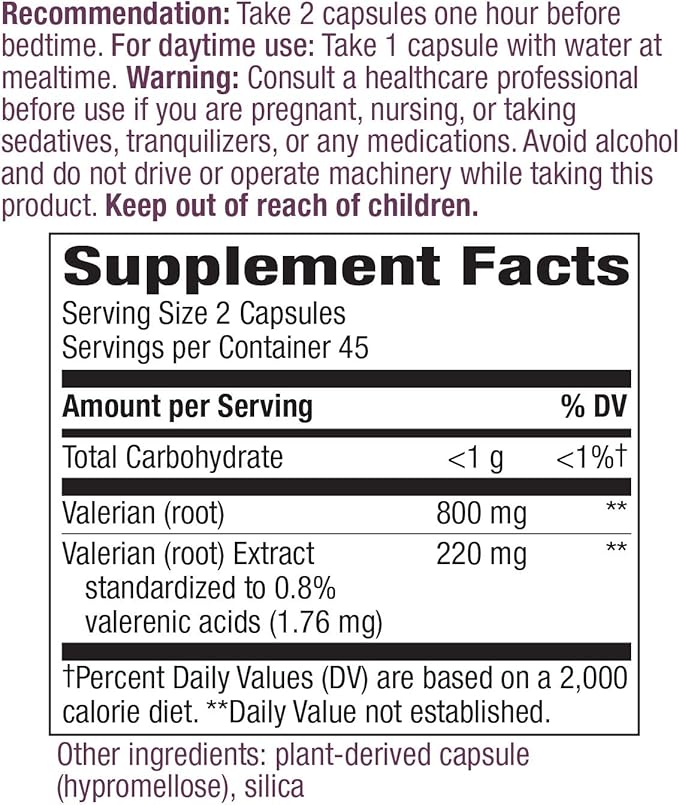 Nature's Way Valerian Premium Extract 220 mg 2-capsule Serving 90 Capsules (2 Pack)