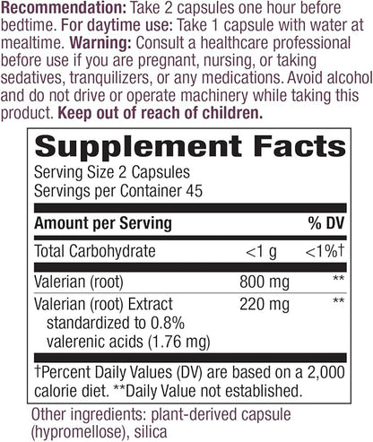 Nature's Way Valerian Premium Extract 220 mg 2-capsule Serving 90 Capsules (2 Pack)