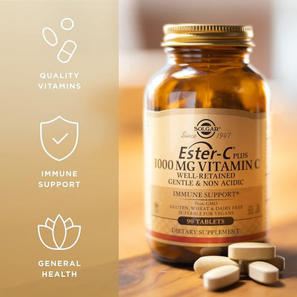 SOLGAR Ester-C Plus 1000 mg Vitamin 90 Tablets, 3 - 270 Total
