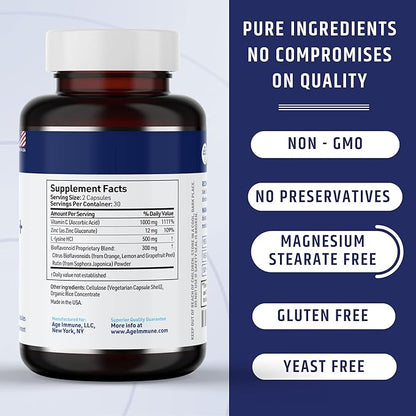 Vitamin C 1000mg Complex with L-Lysine 500mg, Zinc 12mg, Bioflavonoids 300mg. Doctor Support.(1)