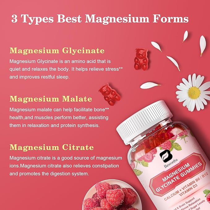 Magnesium Glycinate Gummies, 600Mg Magnesium Supplement Q10, Vitamin, 120 Vegan