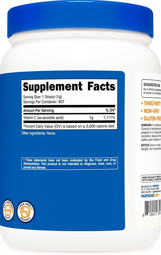 Nutricost Ascorbic Acid Powder (Vitamin C) 2 LBS