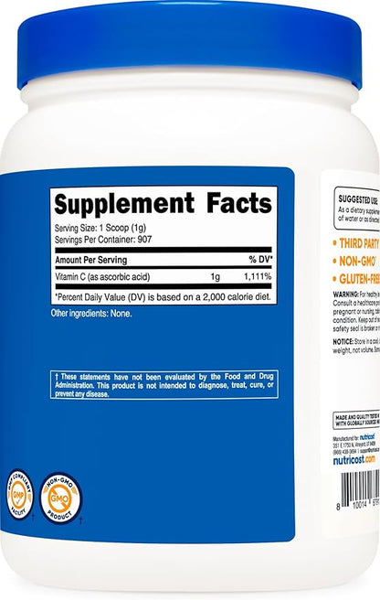Nutricost Ascorbic Acid Powder (Vitamin C) 2 LBS