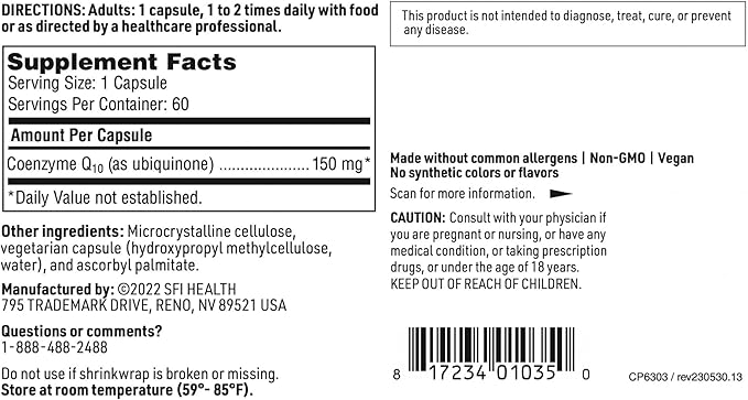 Klaire Labs Coenzyme Q10-150 Milligrams CoQ10 (60 Capsules)