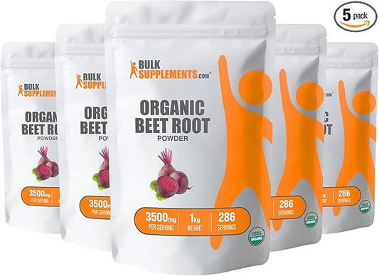 BulkSupplements.com Organic Beet Root Powder - Beet Powder Organic, Beetroot Supplement - Superfood Supplement, Vegan & Gluten Free - 3500mg per Serving, 5kg (11 lbs) (Pack of 5)