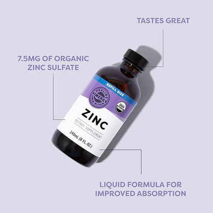 Vimergy Liquid Zinc Refill – Fast-Absorbing Immune Support* – Promotes Healthy Bones & Skin – USDA Certified Organic, Vegan, Non-GMO – 120 Servings (240 mL)