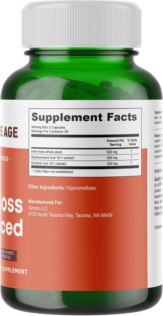 INFINITE AGE: 2 Pack, 1250mg Sea Moss Advanced Superfood, High-Potency, Vegan, Made in The USA - Irish Sea Moss, Bladderwrack, Burdock Root - Overall Health, Immunity Support, 120 Sea Moss Capsules