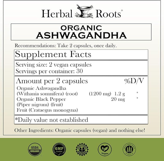 Herbal Roots Ashwagandha Capsules 1,000mg per 60 Vegan