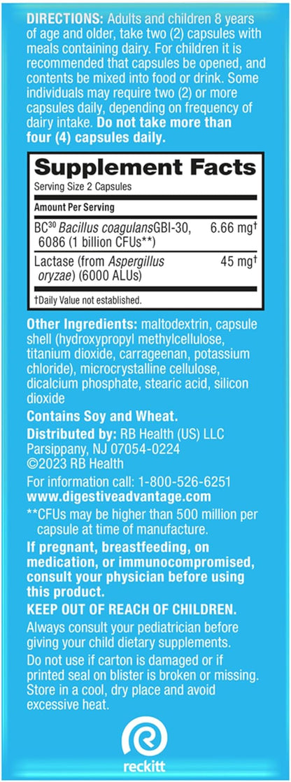 Digestive Advantage Probiotics + Lactase Digestive Enzymes For Digestive Health, Daily Probiotics For Women Men Occasional Bloating, Lactose Breakdown, Minor Abdominal Discomfort, Immune Support, 96ct