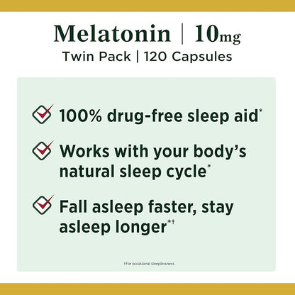 Nature's Bounty Melatonin, Promotes Relaxation and 10mg, Capsules, 60 Ct (2 Pack)