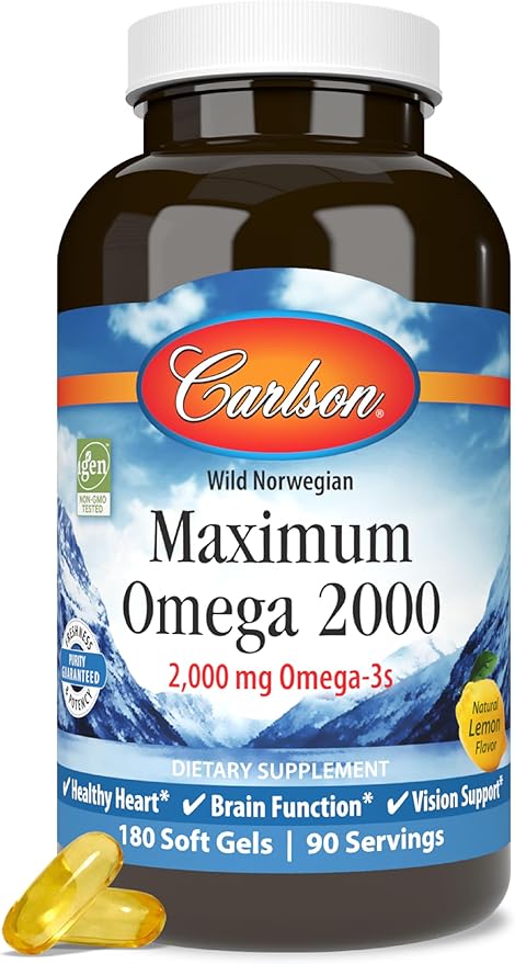 Carlson - Maximum Omega 2000, 2000 Omega-3 Fatty 180 Softgels