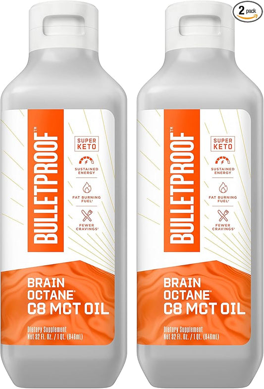 Bulletproof Brain Octane C8 MCT Oil, 32 Ounces (Pack of 2), Keto Supplement for Sustained Energy and Craving Support