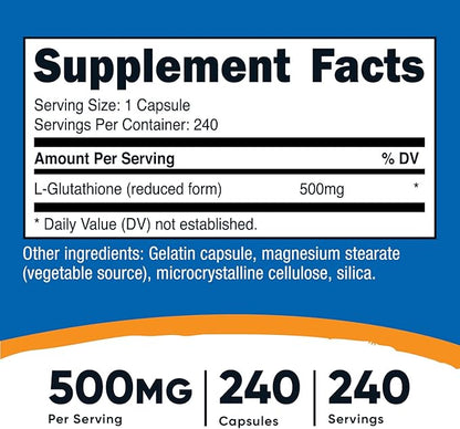 Nutricost Glutathione Capsules 500mg, 240 Capsules