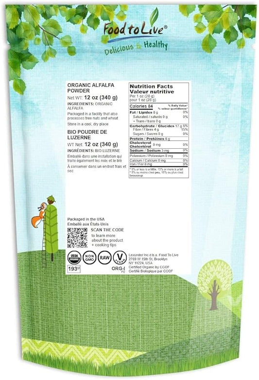 Food to Live Organic Alfalfa Powder, 12 Ounces