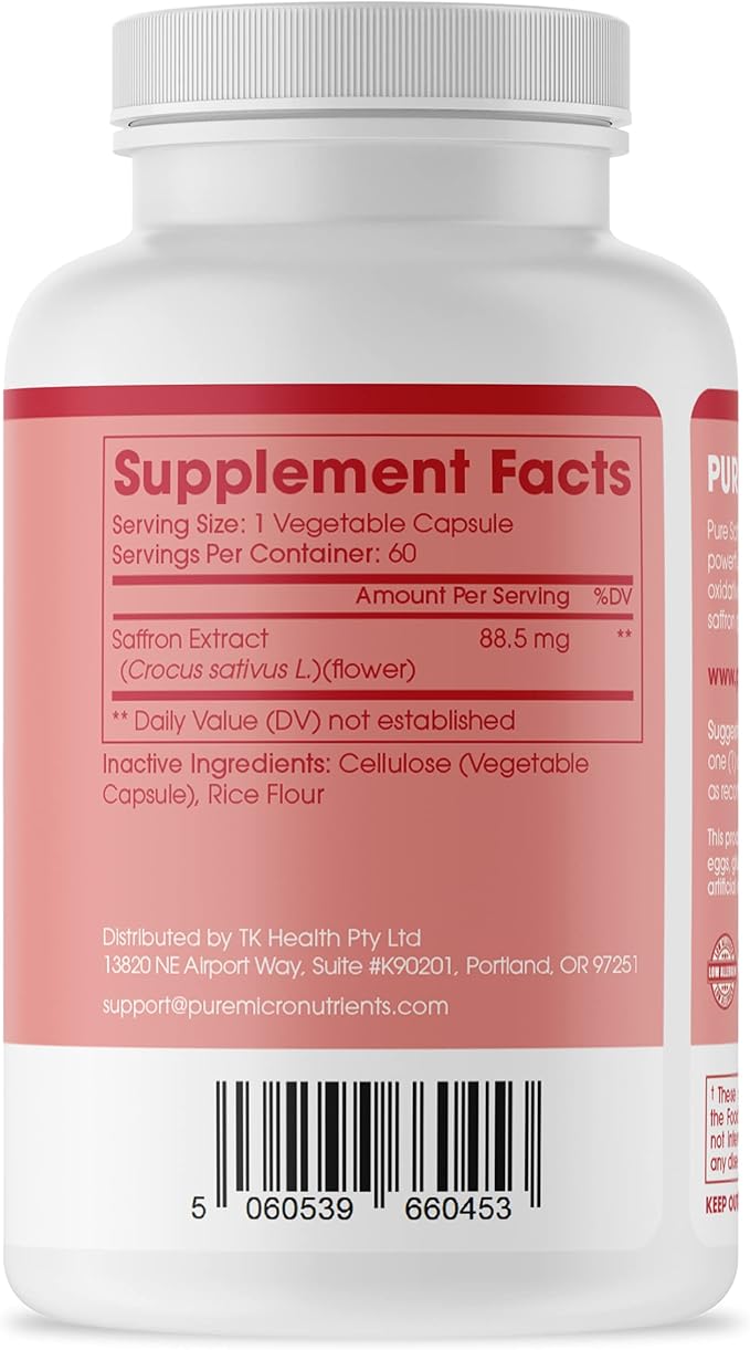 Saffron Supplements - 100% Pure Saffron Extract Capsules - Boost Energy & Mood, Support Eye & Heart Health