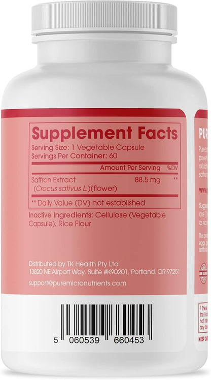 Saffron Supplements - 100% Pure Saffron Extract Capsules - Boost Energy & Mood, Support Eye & Heart Health