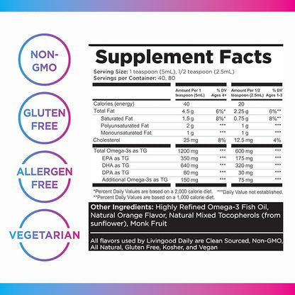 Livingood Daily Fish Oil Supplements 3 Fatty (200ml) -