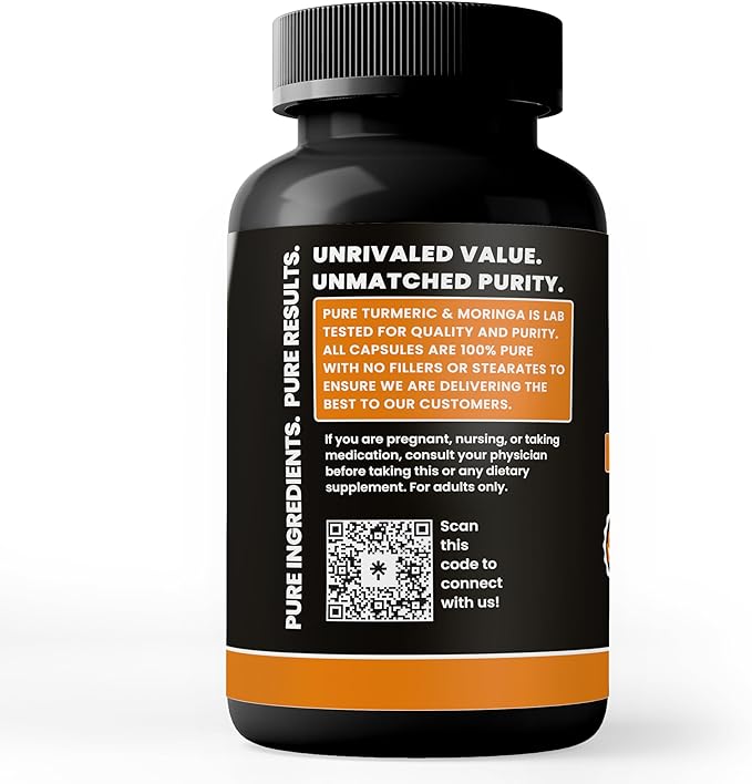 Turmeric & Moringa (365 Capsules) No Magnesium Or Rice Fillers, Always Pure, Lab Verified