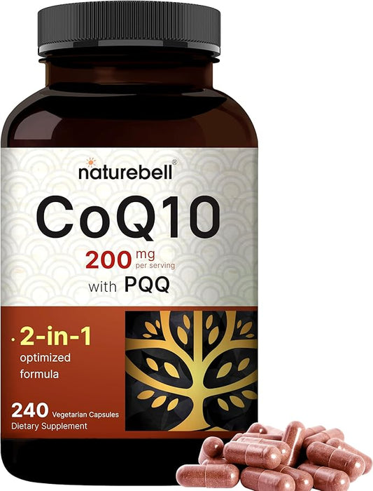 NatureBell CoQ10 (Ubiquinone) 200mg with PQQ, 240 Veggie Q10 Supplement