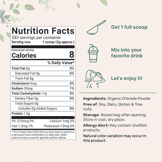 Micro Ingredients Organic Chlorella Powder, 20 Ounces | Broken Cell Wall for Complete Absorption | Raw Superfood Supplement, Rich in Protein & Vitamins | Non-GMO, Vegan, Non-Irradiated