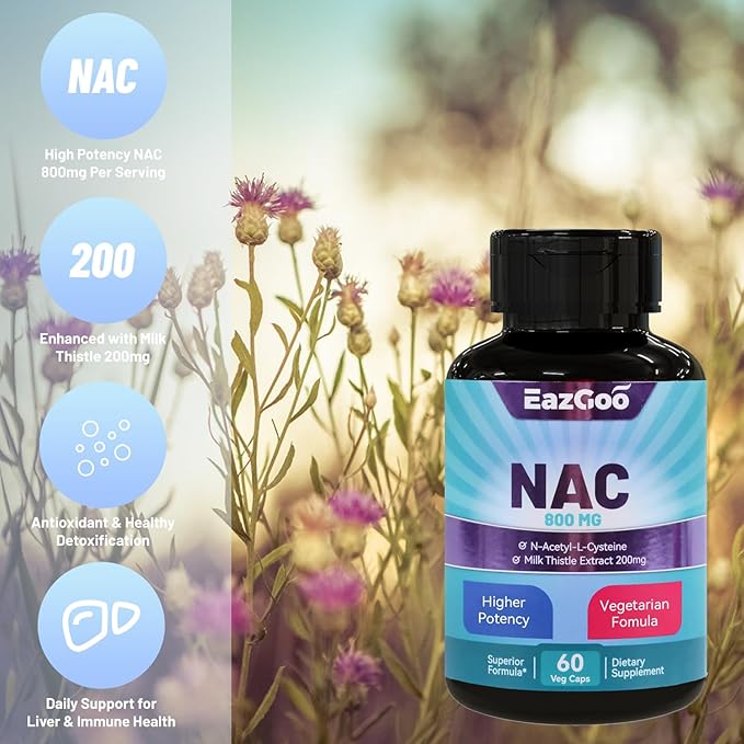 NAC Supplement N-Acetyl Cysteine 800mg, 200mg, Non-GMO, 60 Capsules