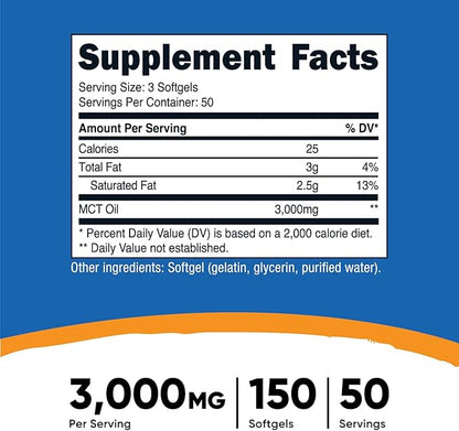 Nutricost MCT Oil Softgels 1000mg, 150 SFG (3,000mg Serv) - Great for Keto, Ketosis, and Ketogenic Diets