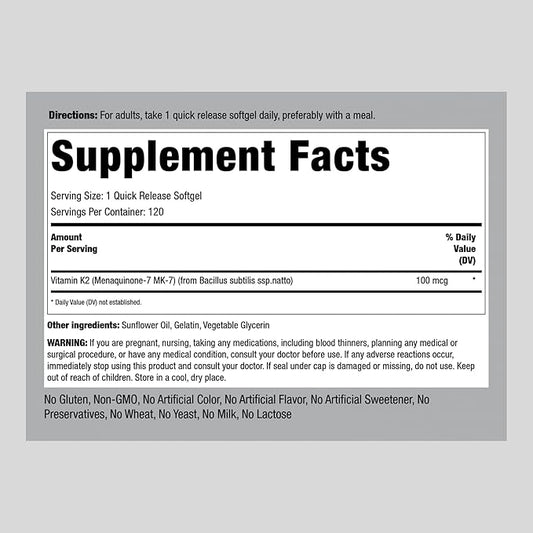 Piping Rock Vitamin K2 MK-7 100 mcg 120 Softgels