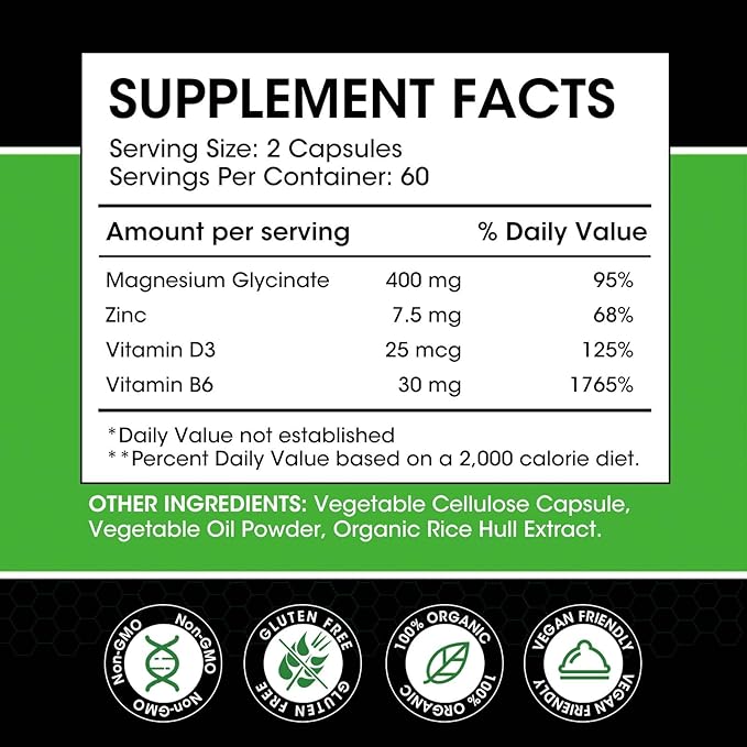 (2 Pack) Magnesium Glycinate Capsules, Magnesium 400mg with D3 & B6 - 120 Vegan