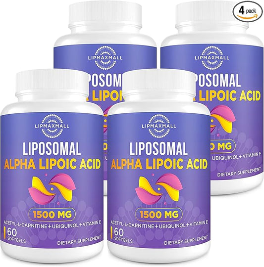 Liposomal Alpha Lipoic Acid 1500mg 900mg & 100mg & 15mg，ALA Supplement 60 Softgels (4 Bottle)