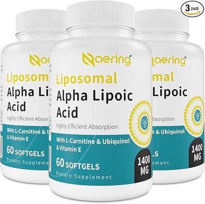 Liposomal Alpha Lipoic Acid 1400mg Softgels, 1000mg, Ubiquinol CoQ10) 100mg 100mg and 10mg,Alpha-Lipoic Acid 180 Softgels