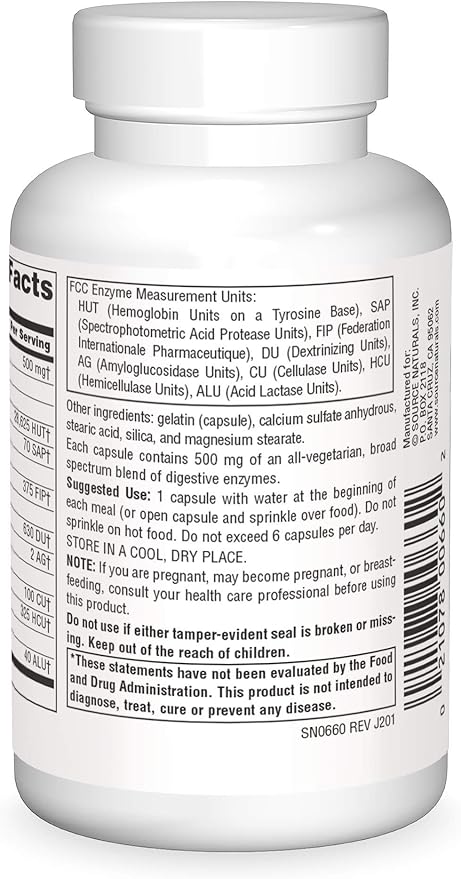 Source Naturals Essential Enzymes 500mg Bio-Aligned 120 Capsules