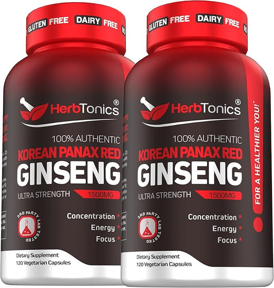 Herbtonics Korean Red Panax Ginseng 1500mg -240 Capsules
