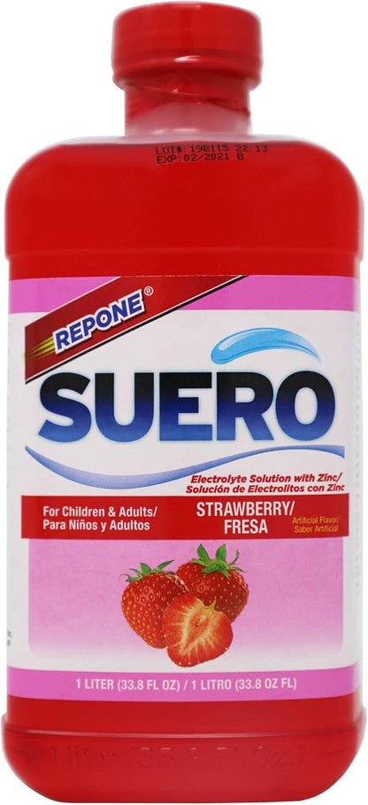 SUERO Electrolyte Solution with Zinc, Rehydrates, Restores Minerals and Nutrients, Strawberry Flavor, 33.8 Fl Oz (Pack of 2)