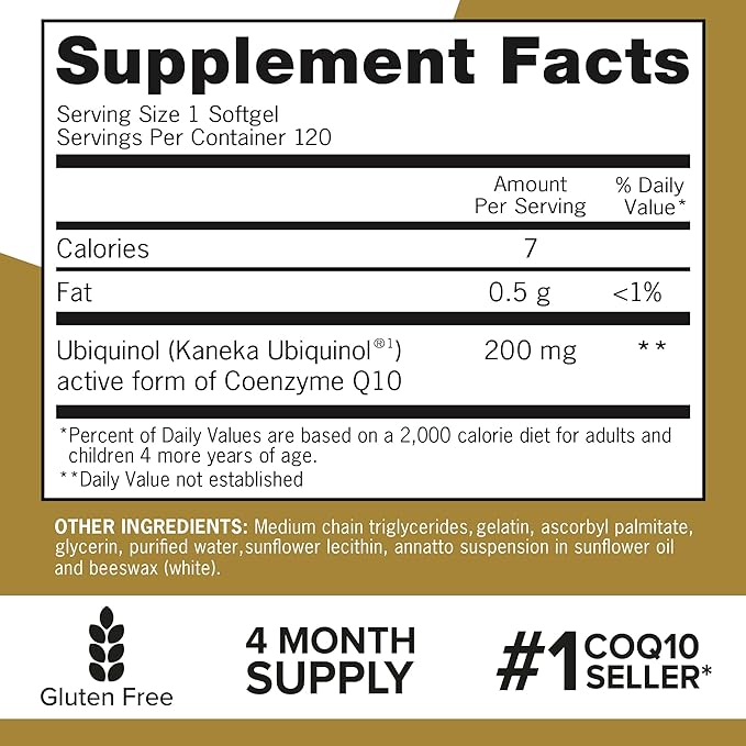 Qunol Ubiquinol CoQ10 200mg Softgels, Powerful CoQ10, 120ct 120ct Softgels