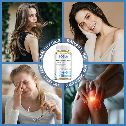 Hyaluronic Acid Supplements - Advanced Skin Hydration & Joint Support with 250 mg Hyaluronic Acid, Vitamin C, Collagen, and 10000 mcg Biotin - Anti-Aging, Skin, Supplement - 60 Vegan Capsules