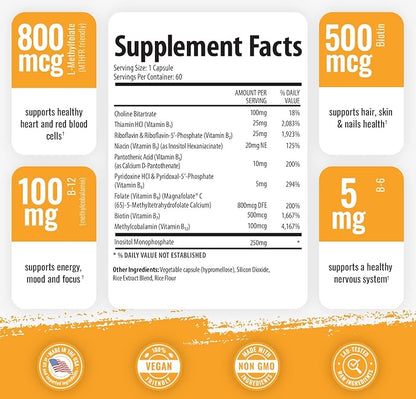 1 Body Vitamin B Complex – 5-MTHF Folate B1, B2, B2, B5, B5, B6, B6, Methyl B12, Niacin,