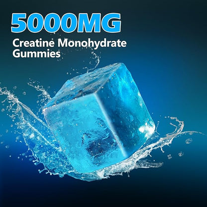 Creatine Monohydrate Gummies 5000mg Sugar Free for Men & Women, with L-Taurine + Vitamin B12 for Muscle Strength, Muscle Builder, Energy Boost, Pre-Workout Supplement Gummy, Blueberry-120 Count