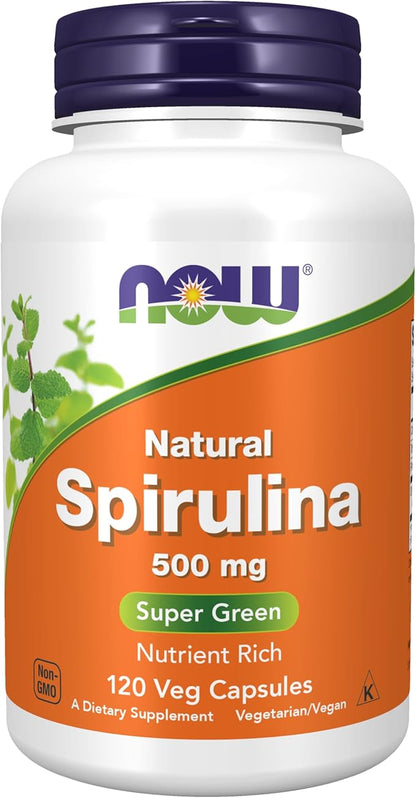 NOW Supplements, Natural Spirulina 500 mg B-12, and 120 Veg