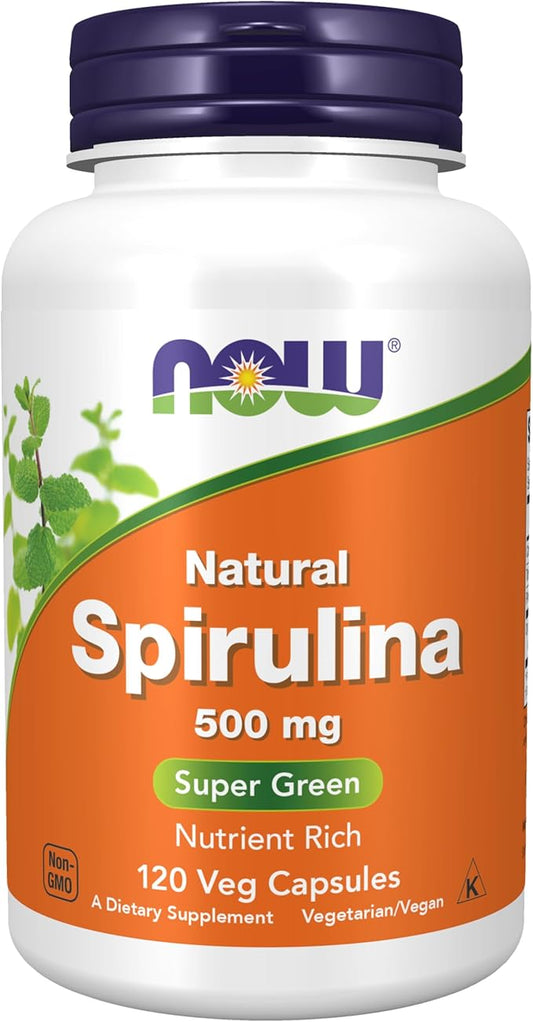 NOW Supplements, Natural Spirulina 500 mg B-12, and 120 Veg