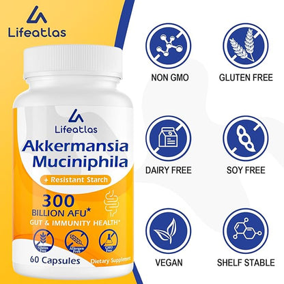 GLP-1 Supplement | 300 Billion AFU Akkermansia Muciniphila, Akkermansia Probiotic for Women Men, Akka Superbiotics for GLP-1 Production, Digestive, Gut, Immunity, Enhances Gut Lining Function, 60 Caps