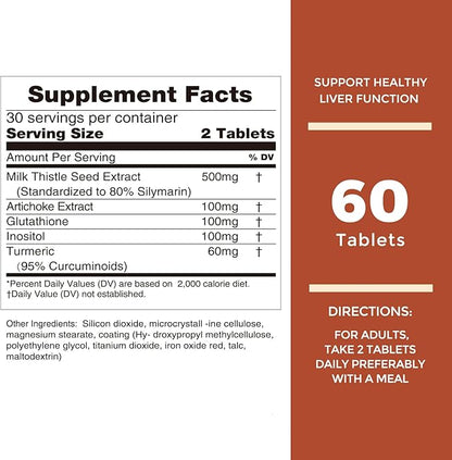 Nature's Key Milk Thistle 500mg Liver Supplement,30:1 Extra 80% Silymarin 5- in-1 in-1 Liver Turmeric-60 Tablets