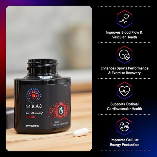 MitoQ +Heart Premium CoQ10 Antioxidant - Contains Mitoquinol Mesylate, Magnesium, L-Carnitine & Vitamin D3 - Supports Cardiovascular and Circulatory Health, & Cell Vitality (60 Capsules)