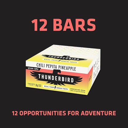 Thunderbird Bars Energy Snack, Gluten-Free with Protein, Healthy Real Food, Vegan Paleo Non-GMO, No Added Sugar, Chili Pepita Pineapple Flavor (12 Count, 1.7 oz. Bars)