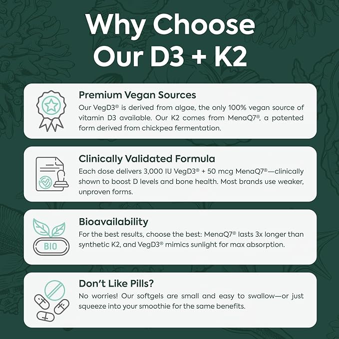 Better D3 + K2-100% Organic VIT D3 and K2 Supplements with Maximum Bioavailability - Supports Bone Density, Calcium Balance, Immunity & Mood - 1-Pack, 30-Day Supply