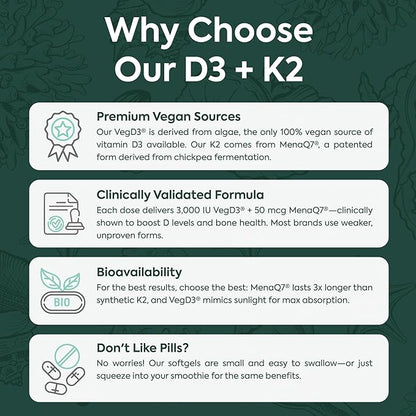 Better D3 + K2-100% Organic VIT D3 and K2 Supplements with Maximum Bioavailability - Supports Bone Density, Calcium Balance, Immunity & Mood - 1-Pack, 30-Day Supply